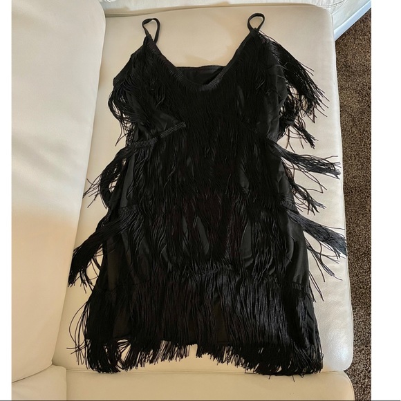 NWT SMLXL black tassel fringe deep V gatsby salsa various sizes price is final - Picture 11 of 16